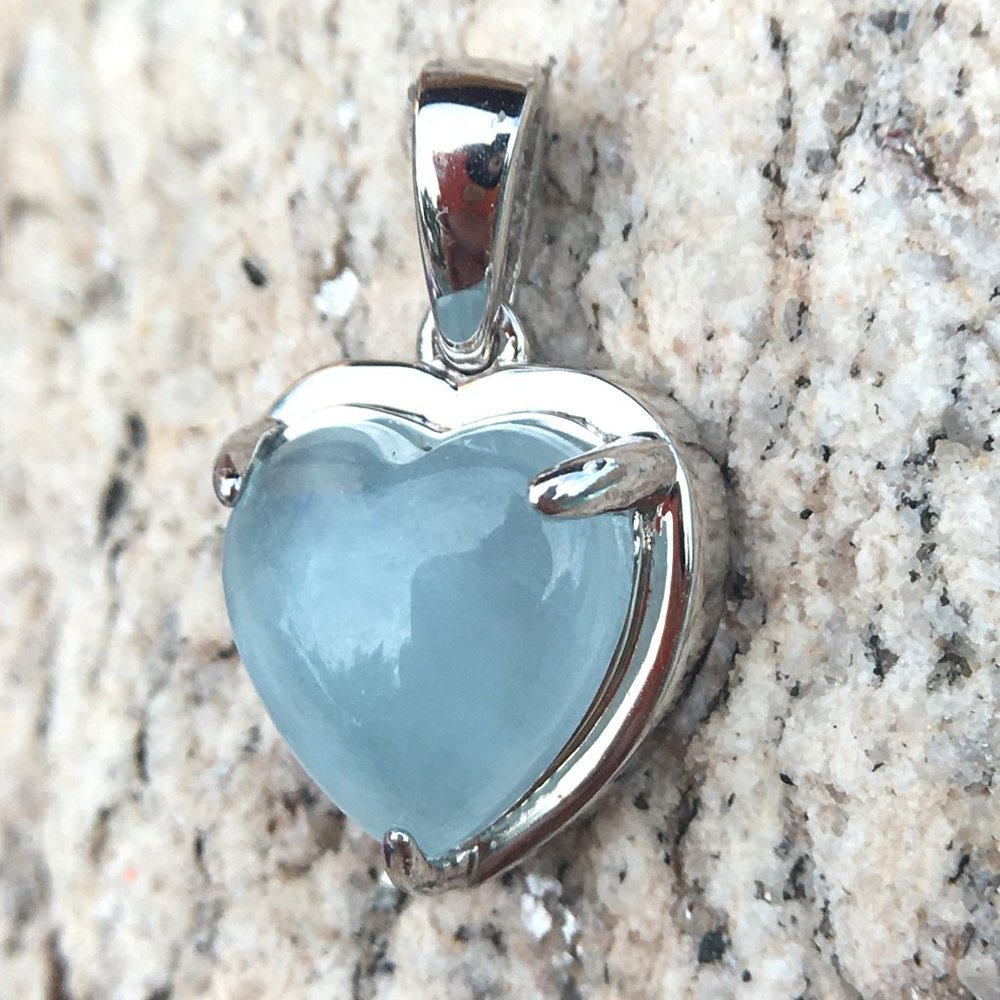 Aquamarine Heart Pendant .925 Sterling Silver Genuine Gemstone Blue Beryl